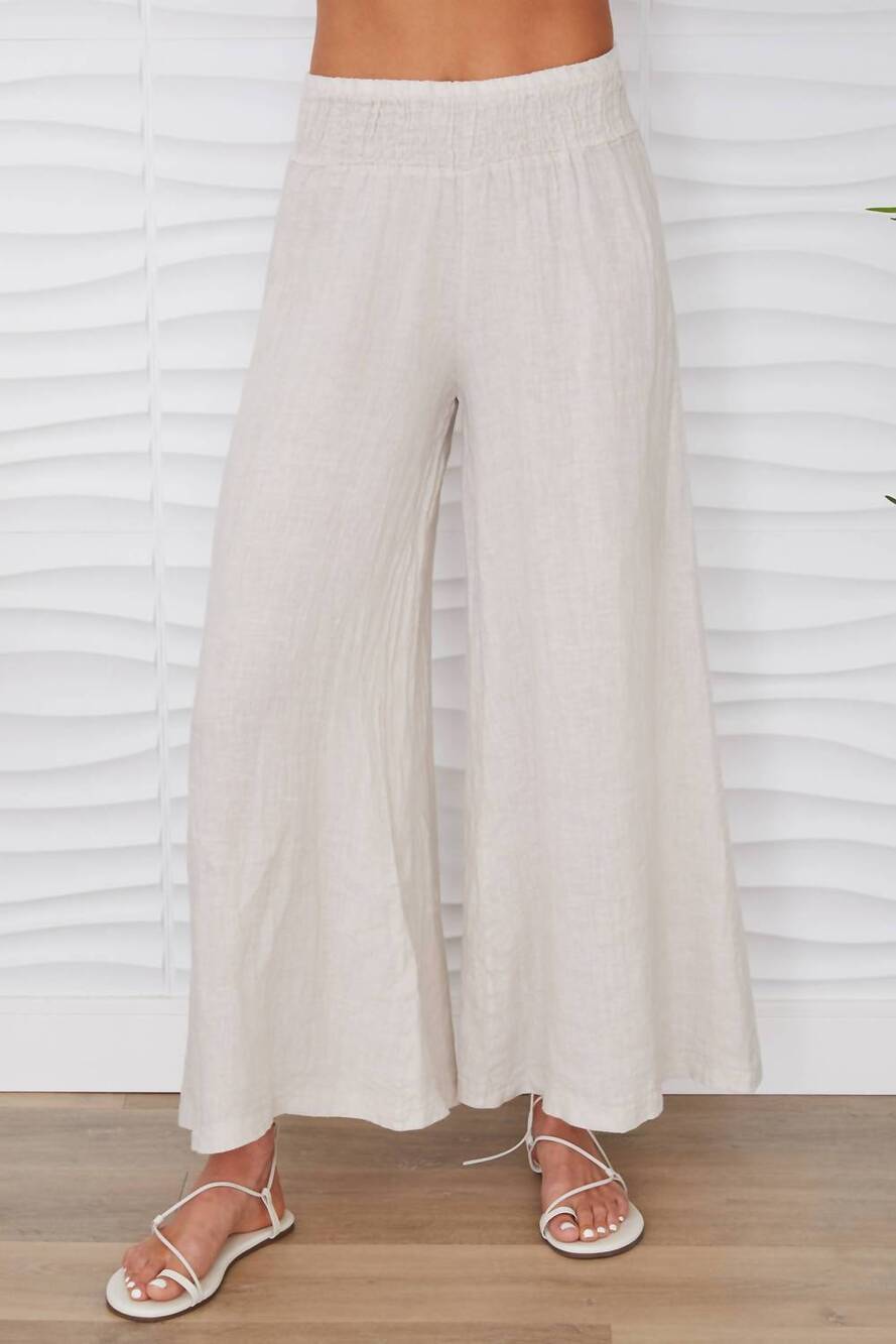 NEW MILIO MILANO linen smocked waist palazzo pant in beige